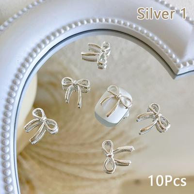 10 Stücke Bogen Deco Nail art Charme 3D Silber/Gold Bowknot Band Nagel Dekor Teile Diy Luxus Maniküre Zubehör