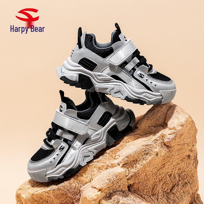 Habi Bear Boys' Breathable Double Mesh Sports Shoes with Magic Tape