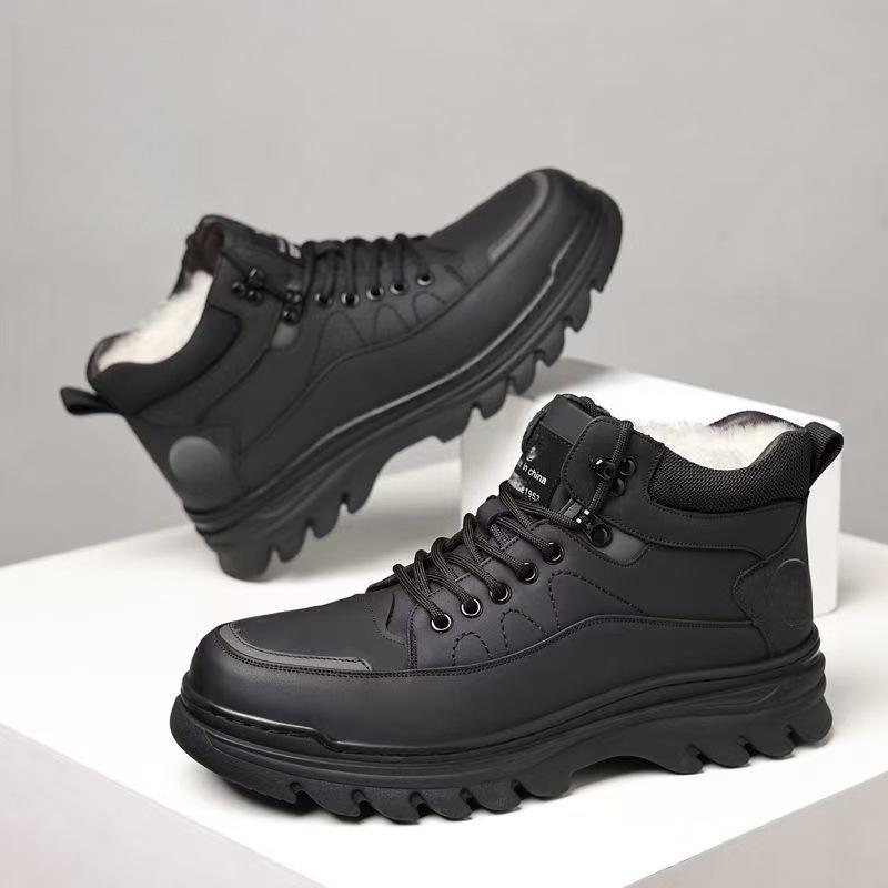 Winter new cotton leather shoes velvet mid-top cotton shoes casual non-slip warm Martin boots soft-soled snow boots