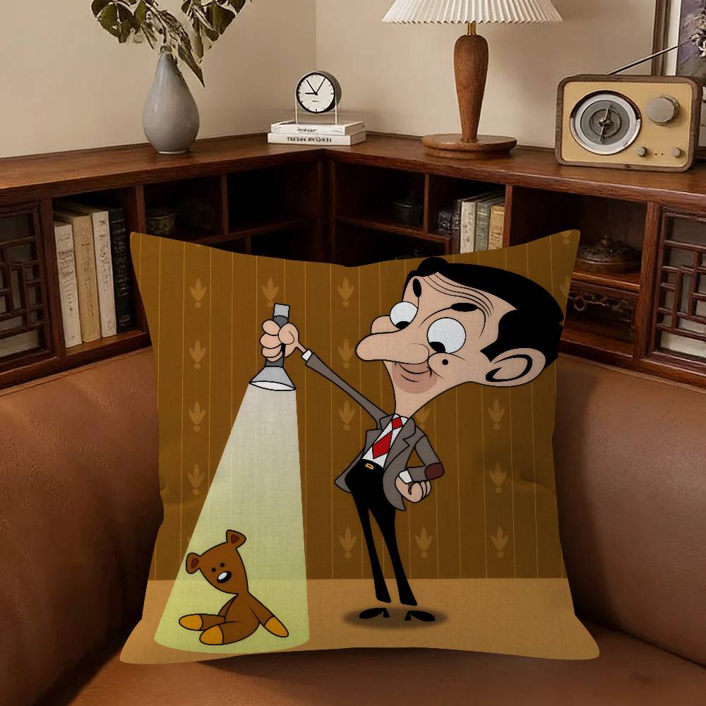 Funny Mr Bean Anime Pillow Cover For Bedroom Room And Living Room Sofa Decorative Cushion Cover