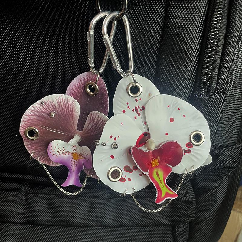Fashion Phalaenopsis Orchid Keychain Exquisite Simulation Flower Key Ring Backpack Pendant Decoration Accessories Gifts