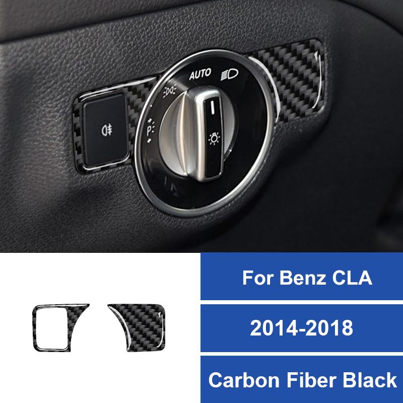 Real Carbon Fiber For Mercedes Benz CLA 2014-2018 Car Headlight Adjustment Button Decoration Sticker Car Interior Accessories