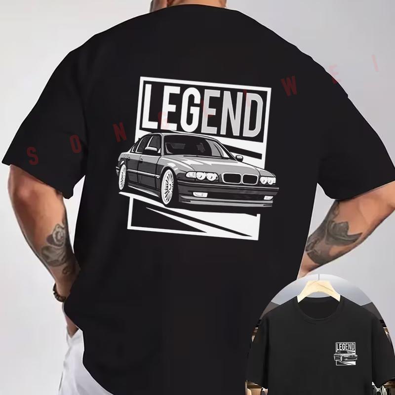 Striking LEGEND Car Graphic Motorcycle T-Shirt Double-Sided Print Men's Short Sleeve Round Nec