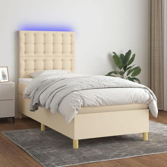 VidaXL Slatted Bed Base with Mattress and LEDs, Upholstered Bed, Single Bed, Adult Bed for Interior Bedroom, 3135730