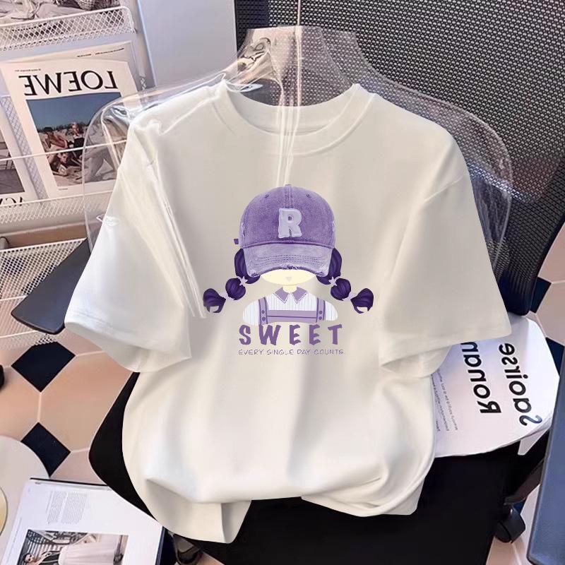 

Sweet Women s Crew Neck Printed T-shirt, Loose Fit Cartoon Short Sleeve Top, Versatile Casual T-shirt for Summer Outfits & Daily Use S [recommendation 40-50kg]