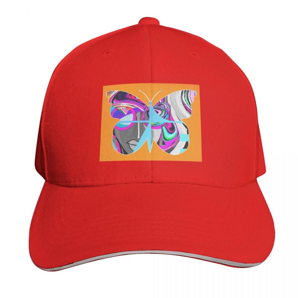 Butterfly Retro Girl Orange Blue Baseball Cap Curved Brim Classic Fit Low Profile Unstructured Unisex for Unisex Women