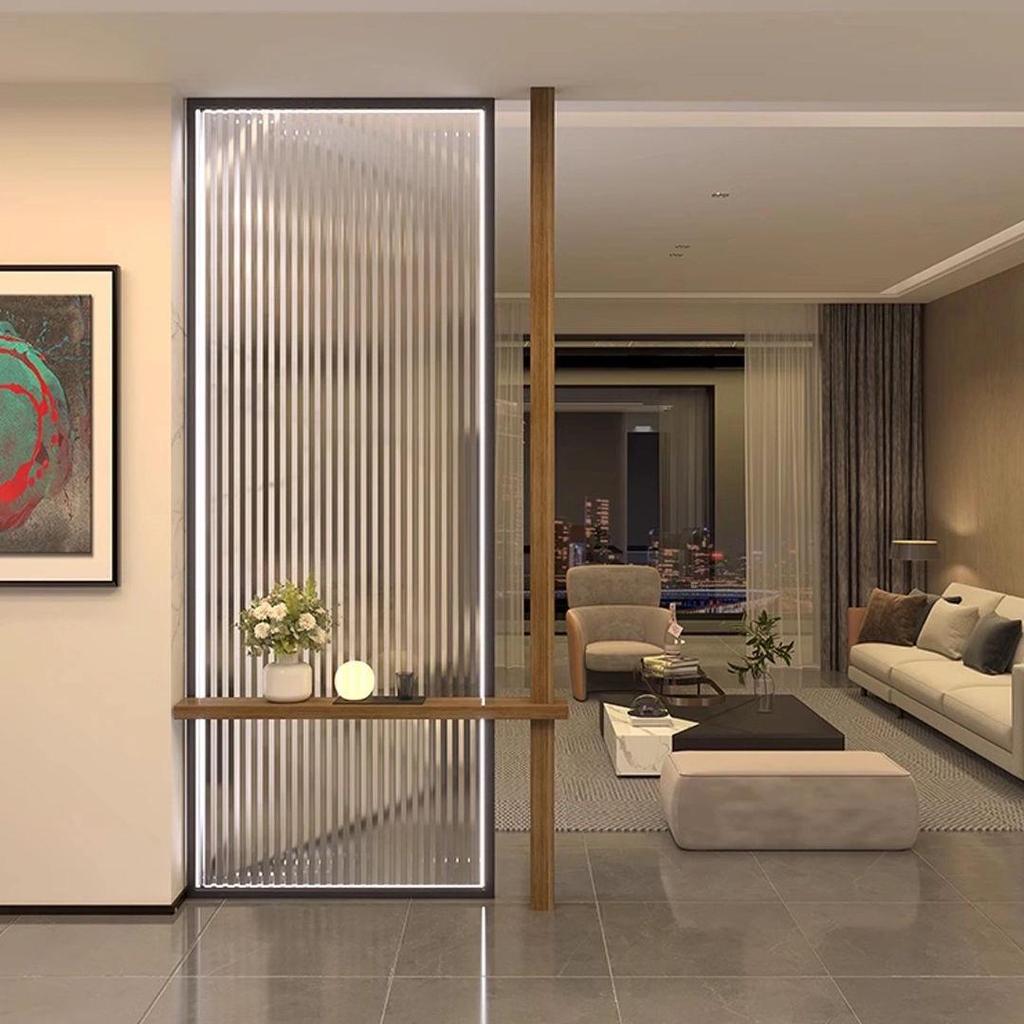 Modern Glass Screen: Laminated Glass with Wire Mesh and Illuminated Stainless Steel for Entrance or Hallway