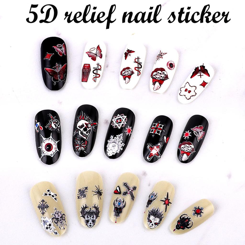 5D Geprägter Nail Art Sticker Halloween Cartoon Spinnennetz Geist Kürbislaterne Nagel Klebeaufkleber