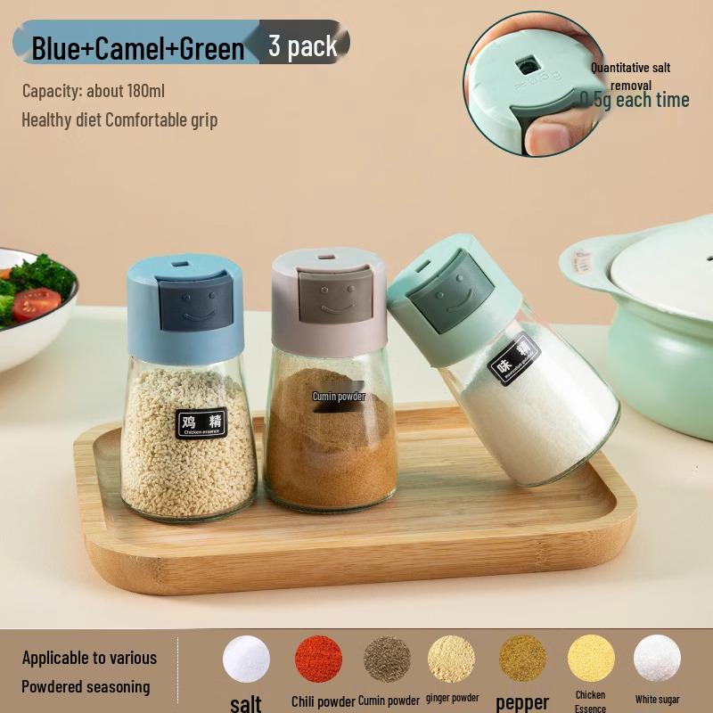 Press-Type Sealed Seasoning Jar: Moisture-Proof Salt and MSG Control Container for Kitchen.