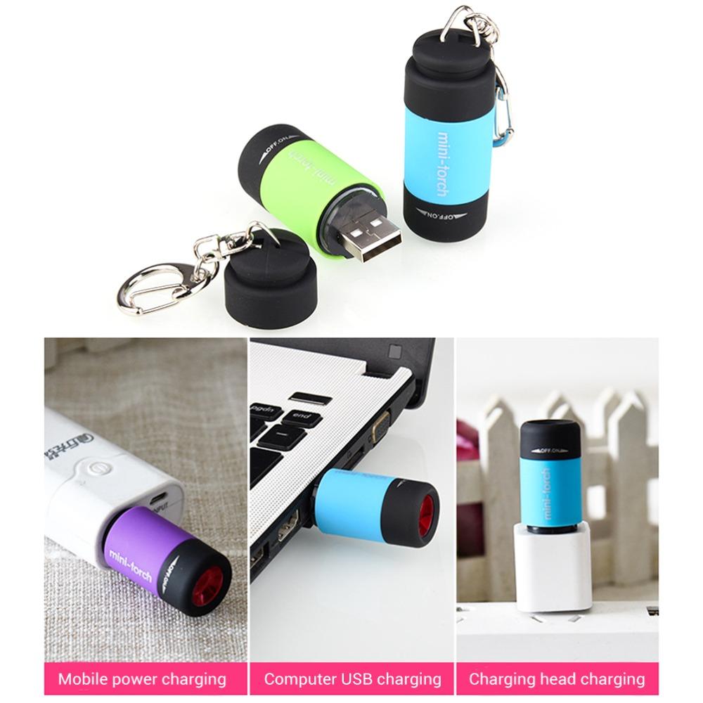 ABS LED Flashlight USB Rechargeable Pocket Torch Light Weight Keychain Light Emergency Light