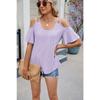 Women's Spring and Summer New Solid Colour V-neck Strapless Loose Short-sleeved Tops