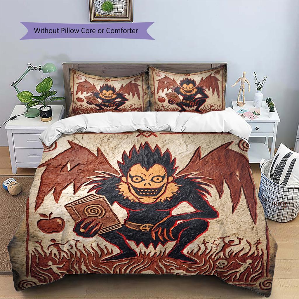 Death Note Pattern Bedding Quilt Set Quilt Cover Pillowcase Home Decoration Birthday Gift (1 * duvet cover + 2 * pillowcase, without core)