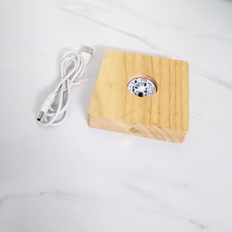 Wooden LED Acrylic Night Light Base - DIY Round Luminous Stand