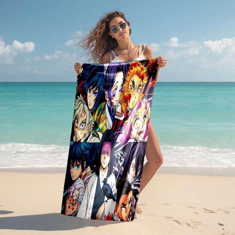 Japanese artist Koyoharu Gotouge's Demon Slayer beach towel, outdoor camping vacation swimming beach towel, outdoor absorbent bath towel blanket K6