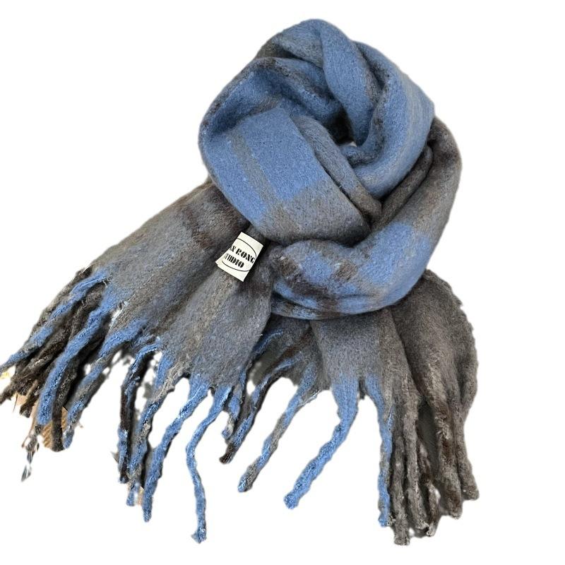 Blue Tone~ Shop/Color Thickened Plaid Scarf Korean Version Versatile Warm Scarf Student Autumn and Winter Female