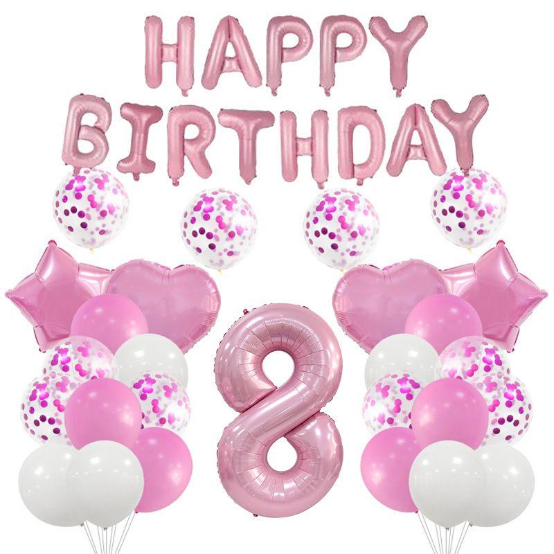 Pink Birthday Theme Pink Aluminum Film Balloon Set with Latex Sequin Balloon Decorations