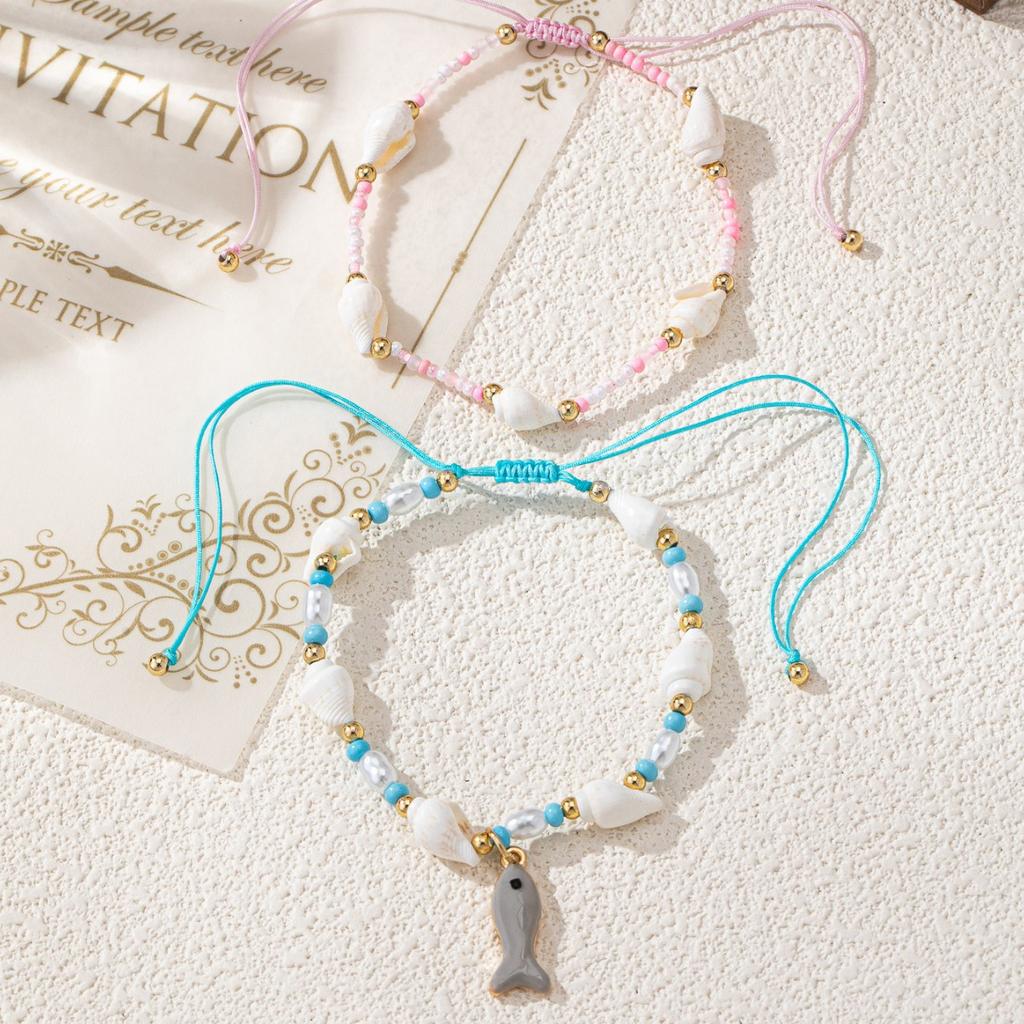 New self-developed jewelry, colored rice bead conch bracelet, popular summer beach shell