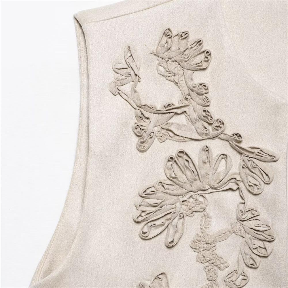 Spring/Summer 2025 Women's Slim Fit Velvet Embroidered Round Neck Vest