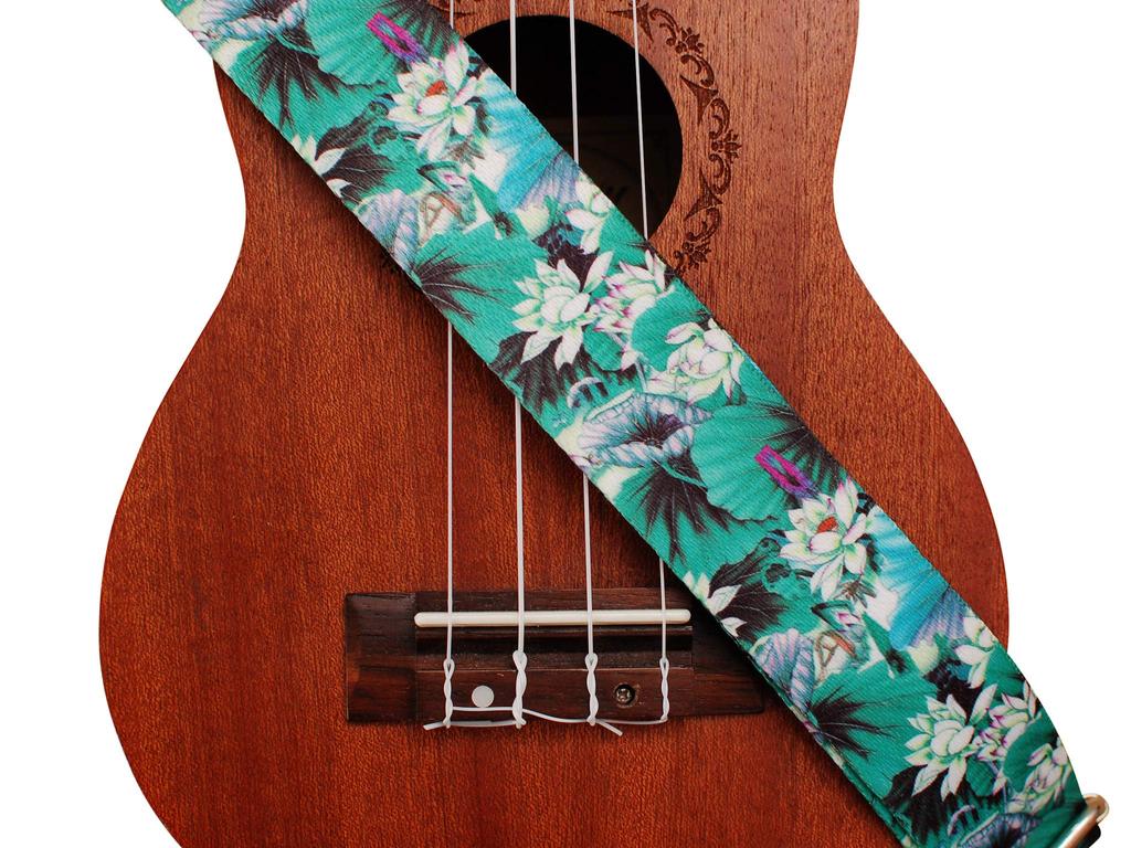 [MUSIC FIRST] Original design [Lotus] Soft nylon & genuine leather ukulele strap ukulele shoulder strap Includes one brand strap locker