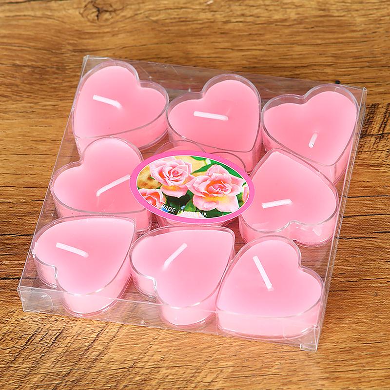 9Pcs/Box Propose Candlelight Heart-Shaped Small Candle Valentine's Day Romantic Love Candle Aromatherapy Box-Packed Confession