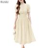 ZANZEA Women Casual Round Neck Elegant Short Sleeve Dress
