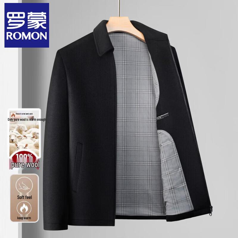ROMON Men's 100% Merino Wool Business Casual Lapel Jacket