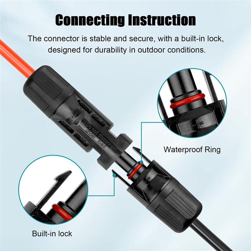 A27F-Red Black Double Ends Solar Extension Cable 6Mm2 Connector Solar For Photovoltaic Solar Systems Solar Charge Cable Adapter