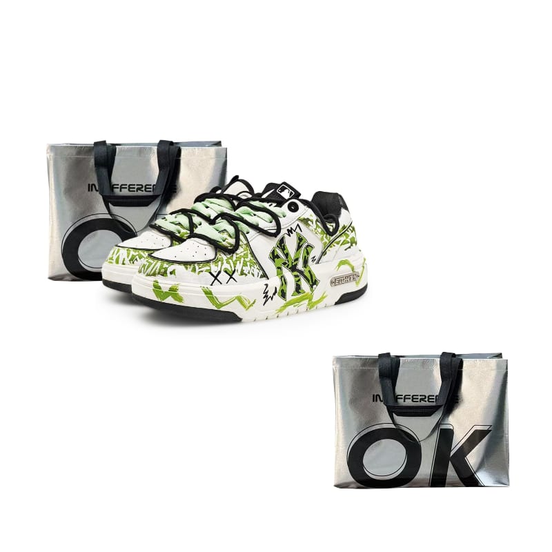 MLB Chunky Liner Abrasion Resistant Low top Skateboard Shoes Unisex White Green 3ASXCA12N-50WHS(Team486- 2 S)