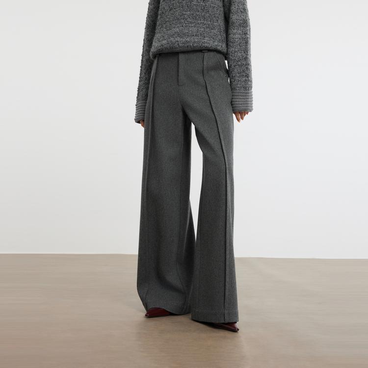 ELLE French Design Solid Color Spliced Wide Leg Casual Pants Women bottoms Dark-Gray EK49768