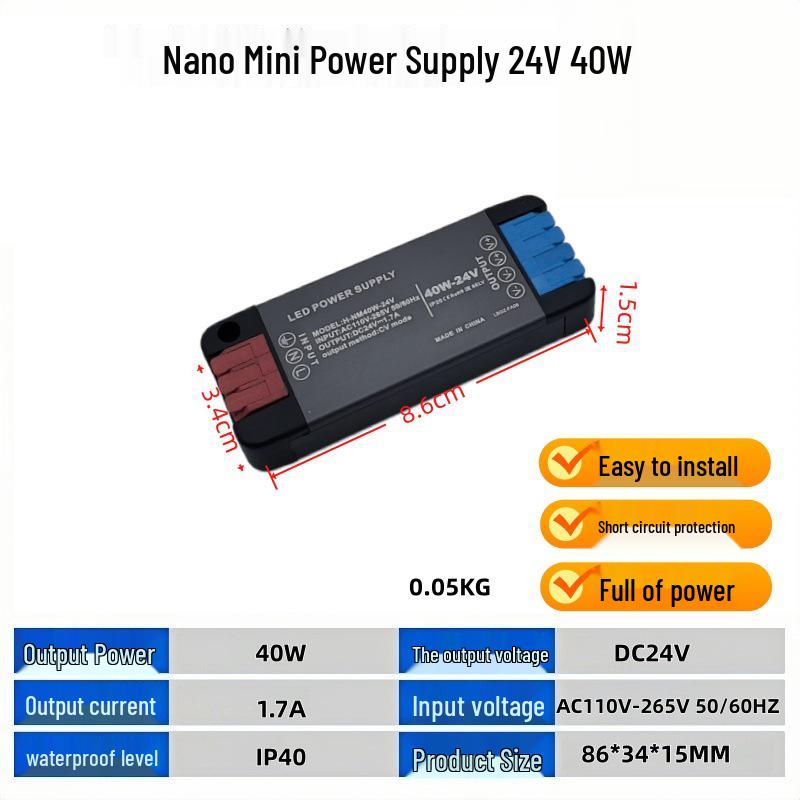 

DC12V LED Miniature Switching Power Supply - 40W, 65W, 100W Ultra-Thin Transformer for Light Strips
