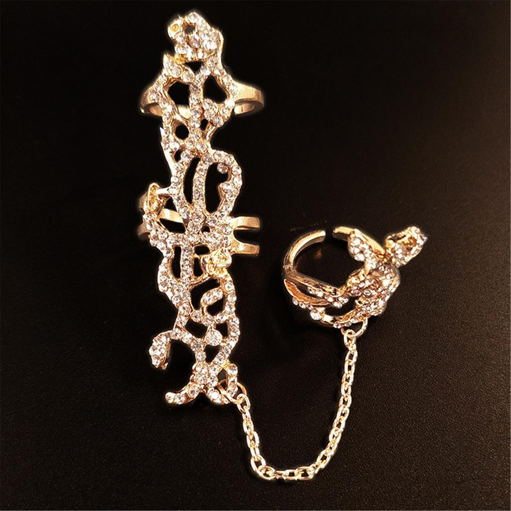 Crystals Rhinestones Vintage Chain Rings Adjustable Size Double Finger Jewelry for Women Special Occasion Gifts