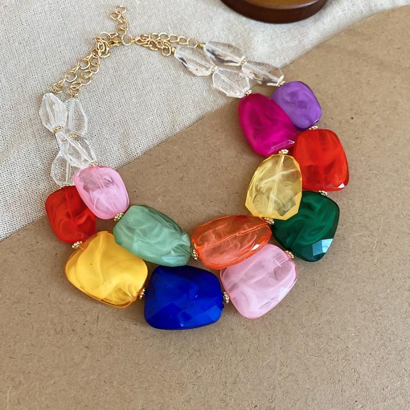 Irregular acrylic beaded double-layer necklace, dopamine personality exaggerated collarbone chain, niche design sense item decoration for women