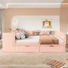 Letto a piattaforma, letto in legno, 140x200cm, con scrivania, dotato di 2 cassetti, letto matrimoniale (senza materasso), con ripiani, pino + truciolare, rosa