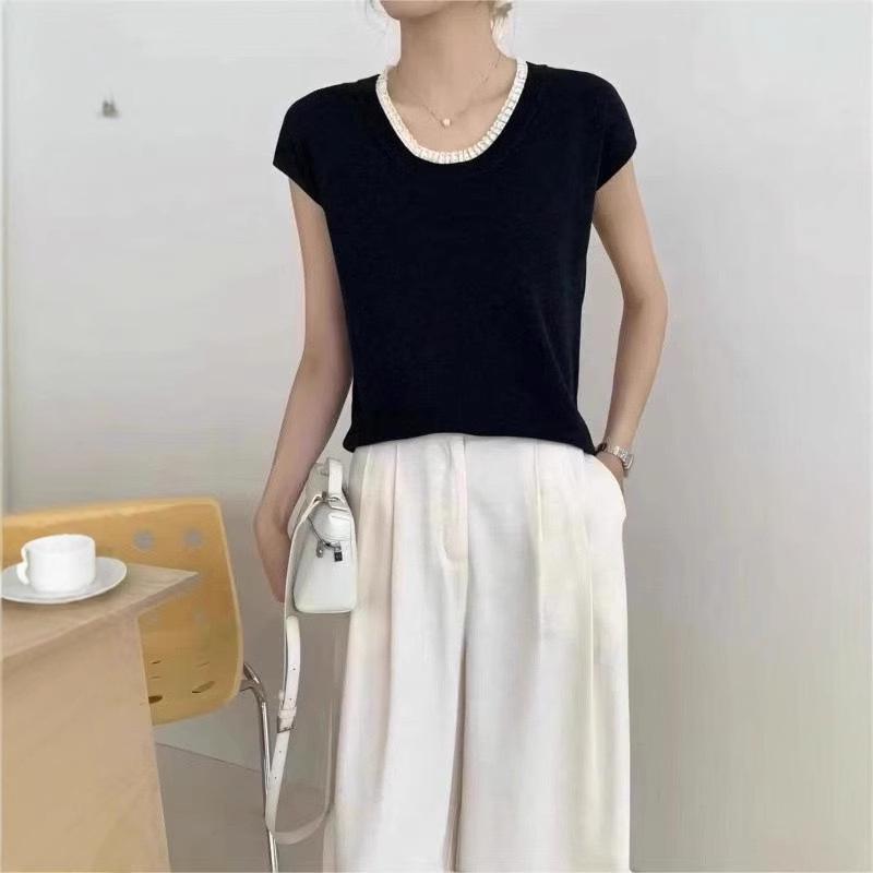 

Spring 2025 Women s Short Sleeve Merino Wool Pullover: Soft, Skin-Friendly, Versatile Round Neck T-shirt with Age-Reducing Design Large чёрный