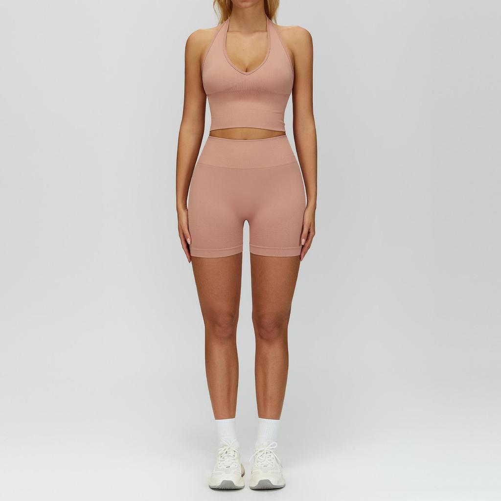 Damen Racerback Geripptes Yoga-Set: Nahtlose Taillenformende & Hüfthebende Fitnessbekleidung