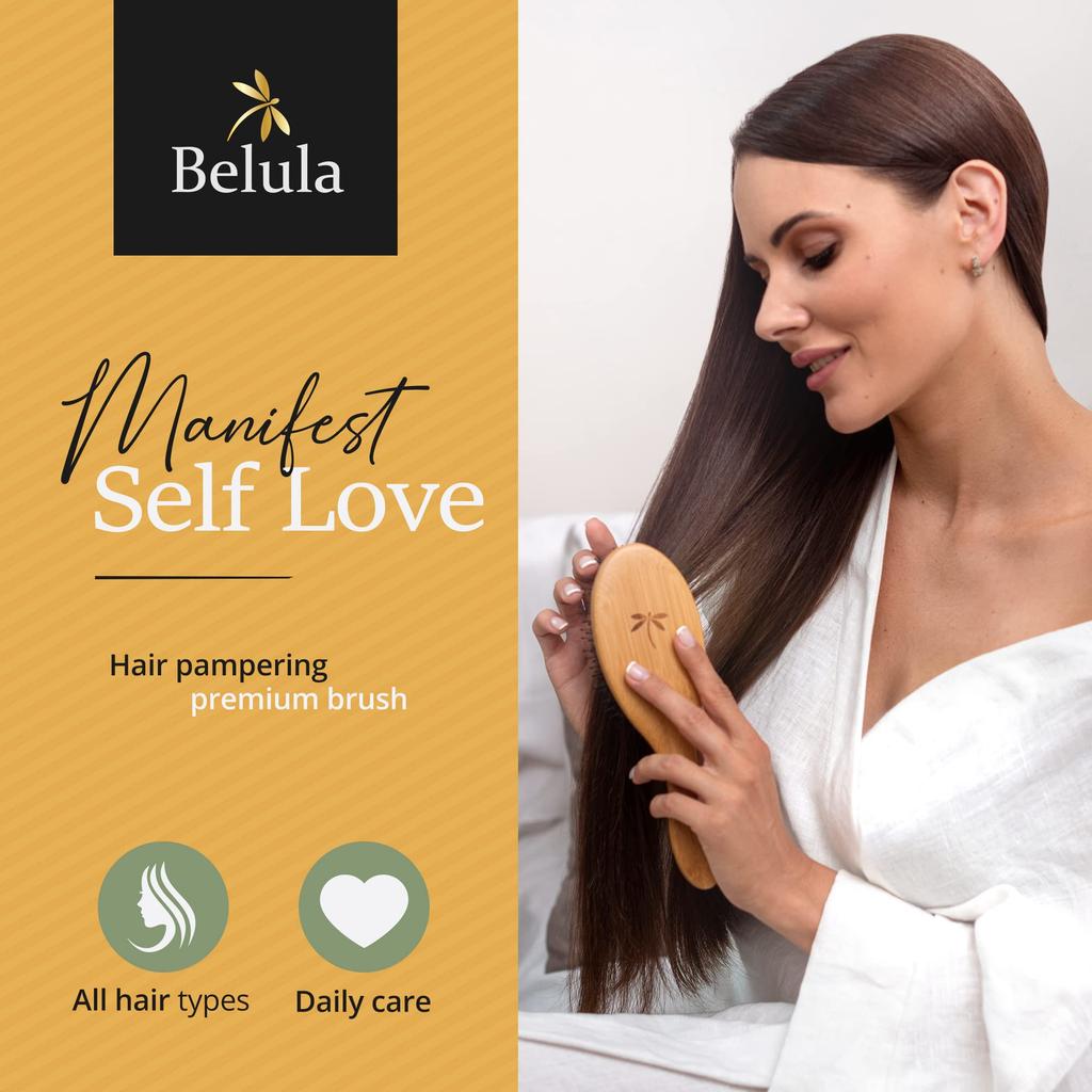 Boar Bristle Hair Brush Detangling Suitable for all hair types including long and curly hair brush to make hair smooth and shiny – Unisex, Brush,