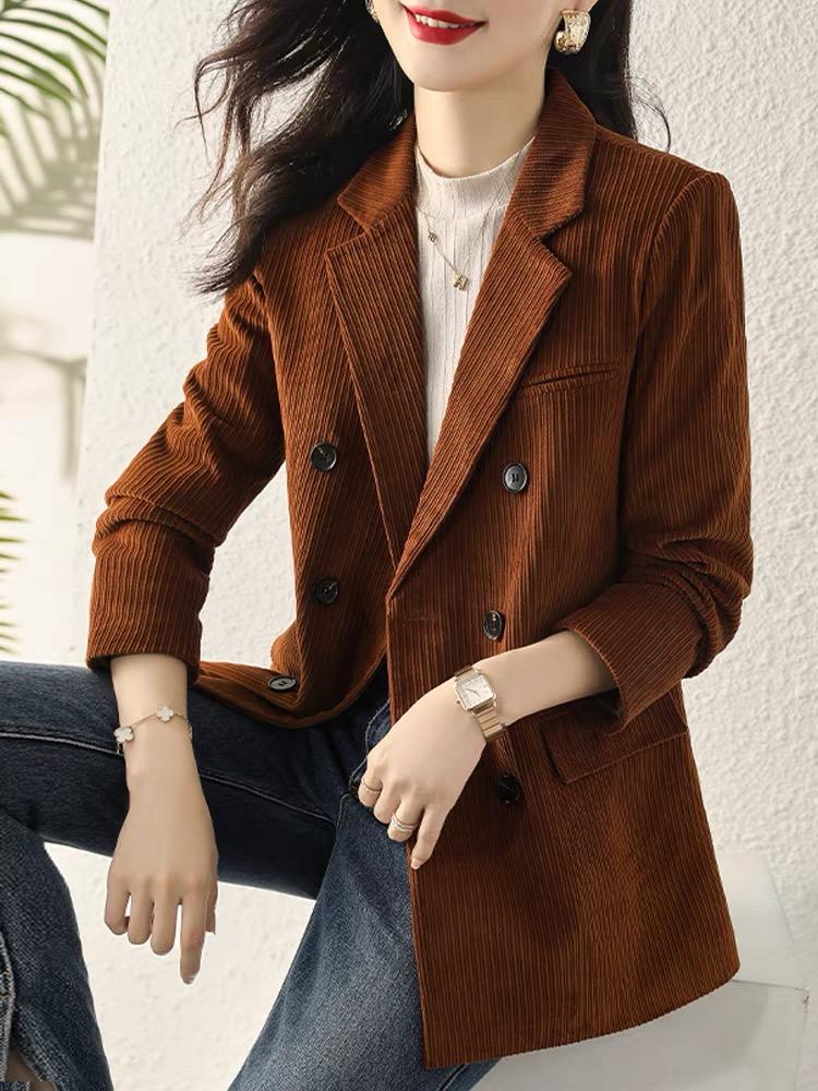 Retro Corduroy Suit Jacket for Women In Autumn / Winter, British Style Casual and Sophisticated Small Blazer with High-end Feel