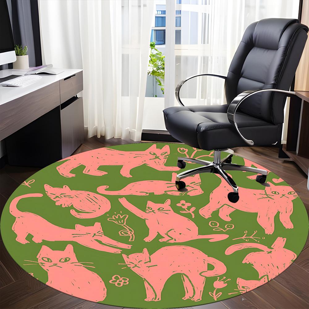 1 Stück Katzenmuster Büro Runder Teppich, Matte Geeignet Für Büro, Unter Bürostühlen Schlafzimmer Wohnzimmer Heimdekoration, Zimmerdeko