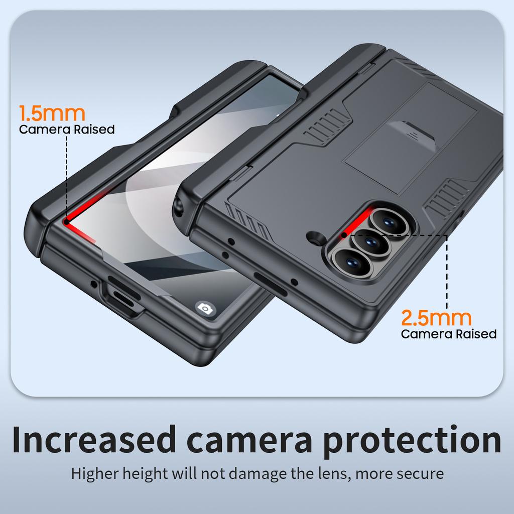 for Samsung Galaxy Z Fold 6 Phone Case With S Pen Holder, Hidden Stand, Screen Protector, Sturdy Shockproof Protective Case-Black