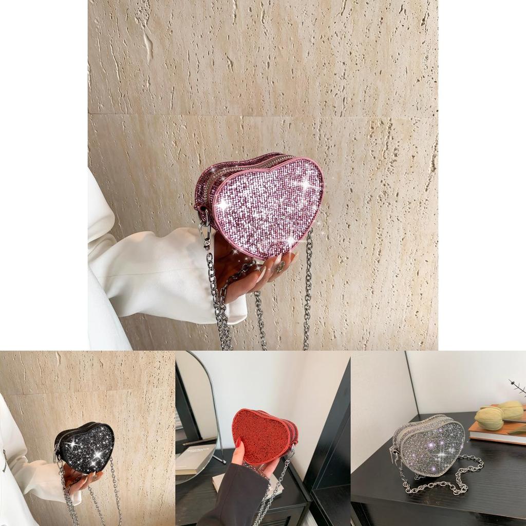 Trendy Mini Heart Shaped Bag For Kids And Adults With Sparkling Rhinestones