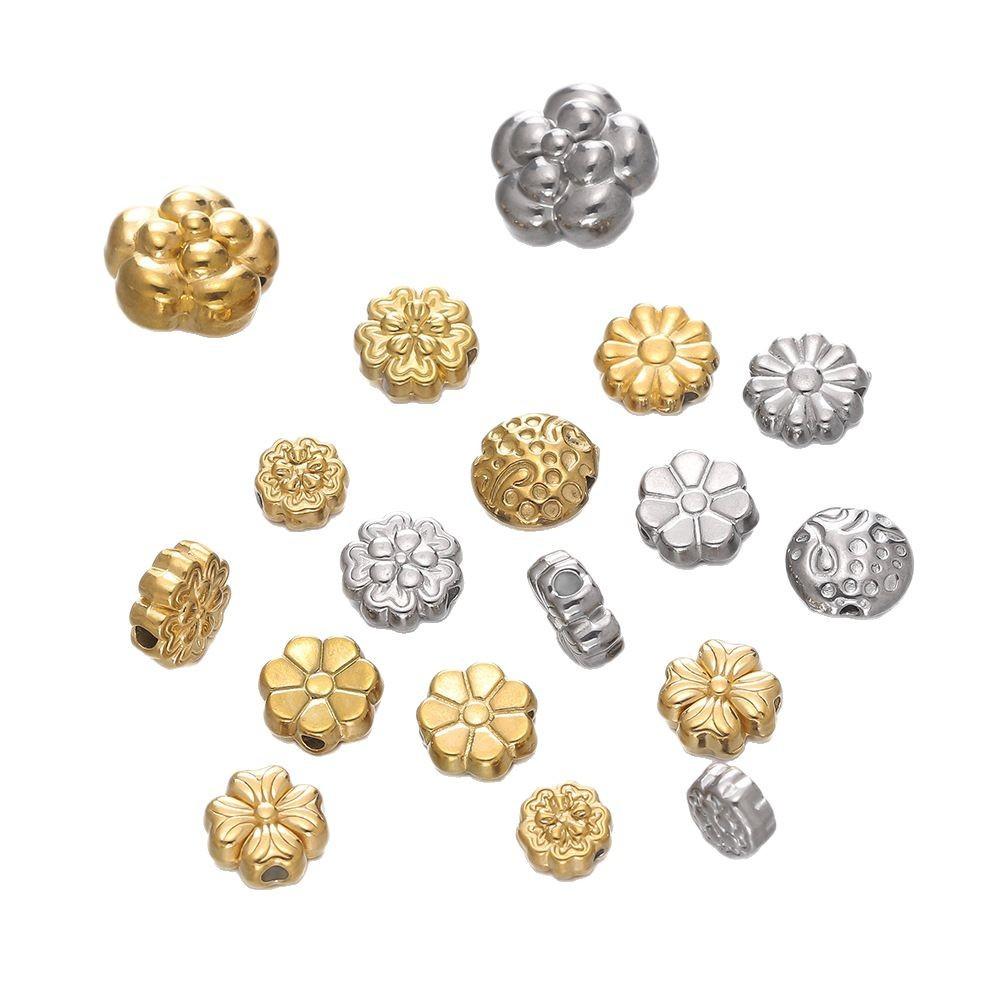Stainless Steel Flower Beads, Perforated Six-valve Flower Septum Beads DIY Jewelry Accessories