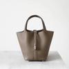 Hand-sewn Semi-wax Line Vegetable Basket Bag TC Top-layer Cowhide Hand-carried Bucket Portable Genuine Leather Women's All-match.