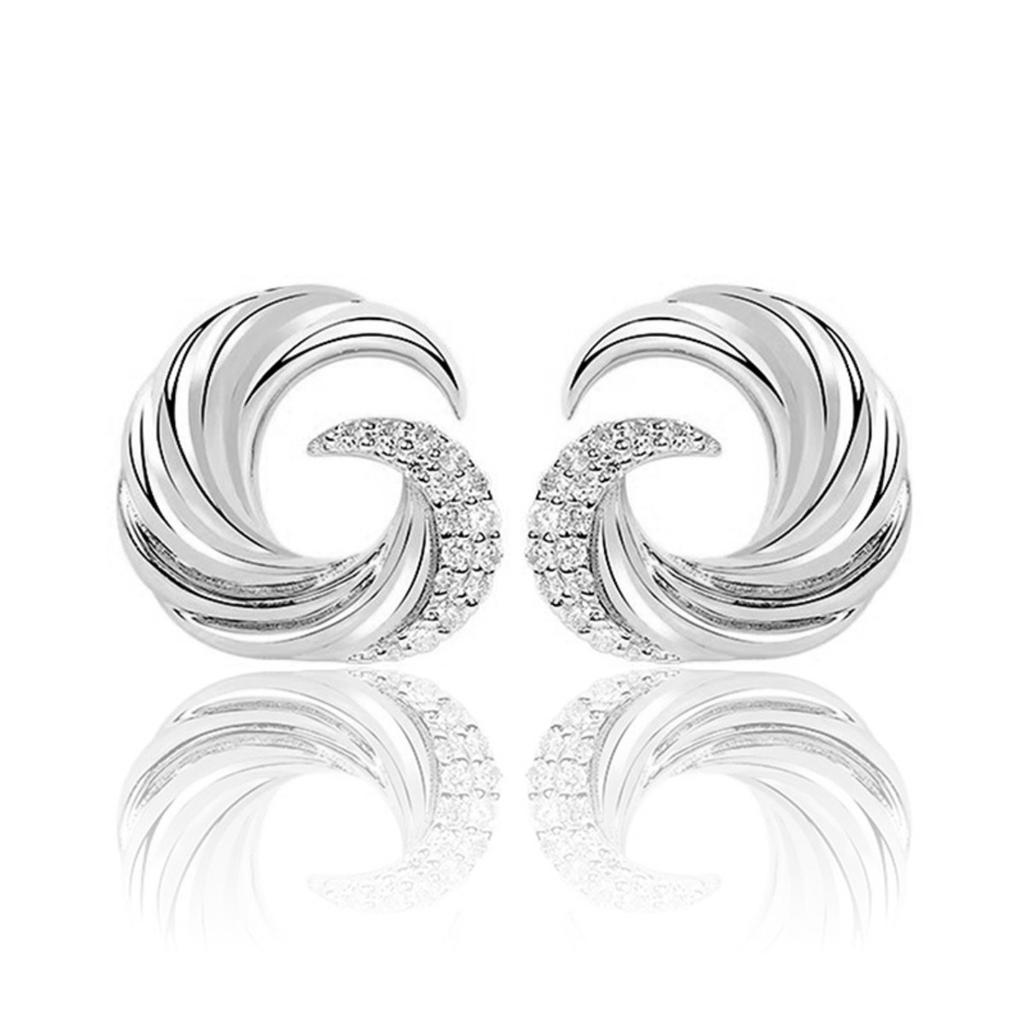 Swirl Wave Stud Earrings for Women Elegant Gold Tone Paved Stone Earrings for Daily and Special Occasions