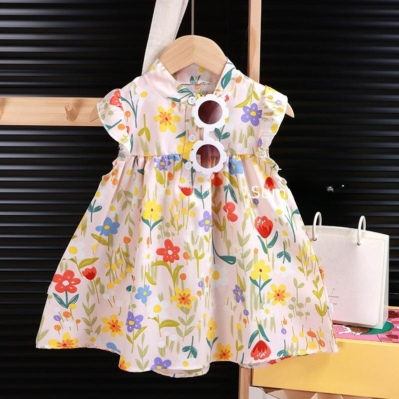 Girls' Floral Dress, A-line Group, Western Style, Cute Princess Dress, Children's Fluffy Skirt, Summer Dress, Children's Class A Skirt