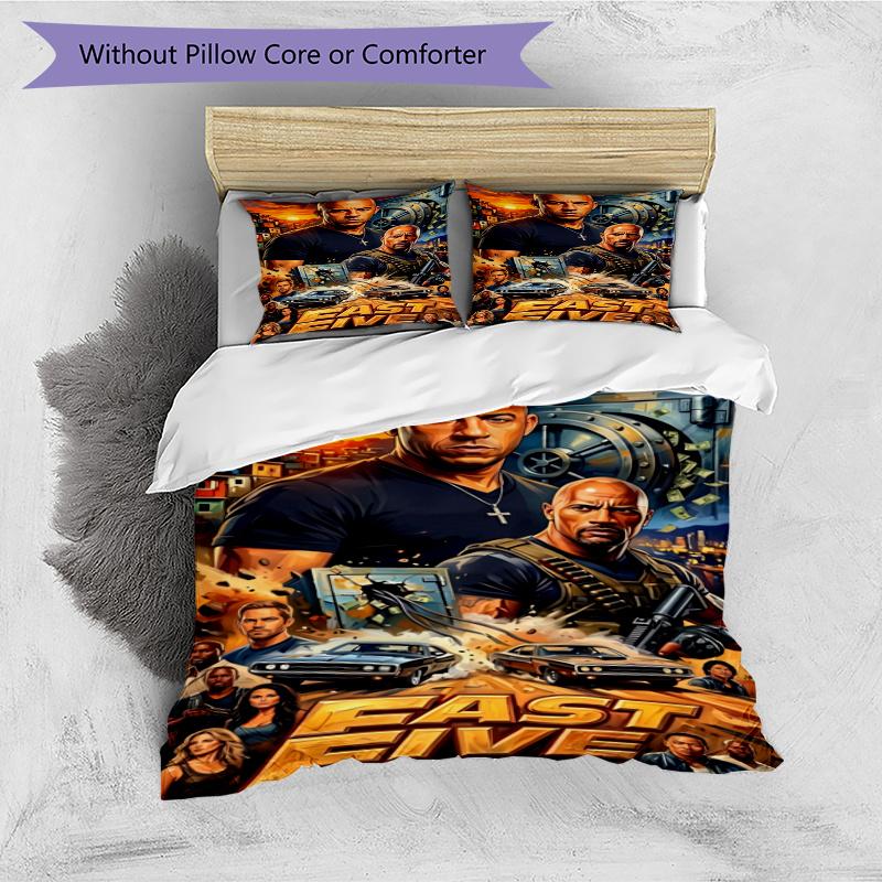 3pcs Duvet Cover Set (1*Duvet Cover + 2*Pillowcase, Without Core), Fast & Furious Print Bedding Set, Bedroom Decor, All‑Season, Gift
