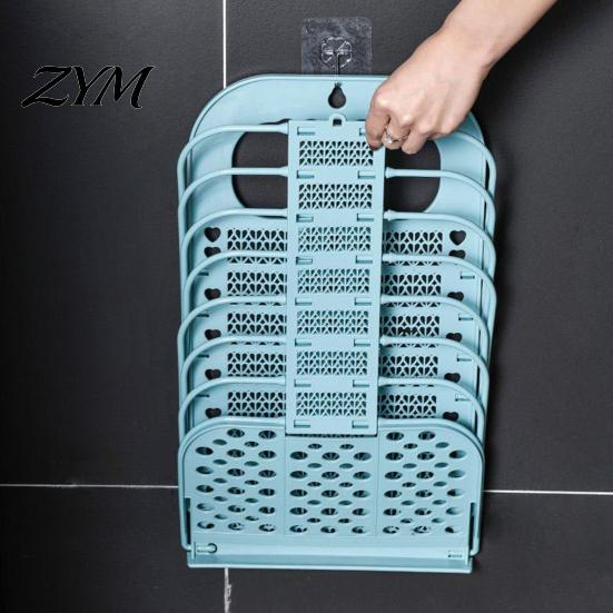 Foldable Hanging Hamper Laundry Basket, Breathable Hollow Design, Wall Mounted Portable Dirty Clothes Bag Space Saving Organizer, for Bathroom
