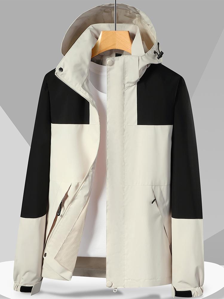 Autumn Waterproof Windproof Hooded Jacket - Unisex Color Block Thin Mountaineering Outerwear