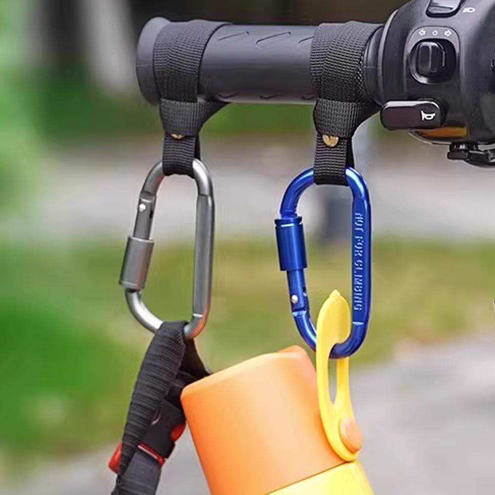 Lockable Handlebar Hook with Carabiner Multifunctional Hanging Strap for Electric Bike Scooter Motorcycle Storage Use