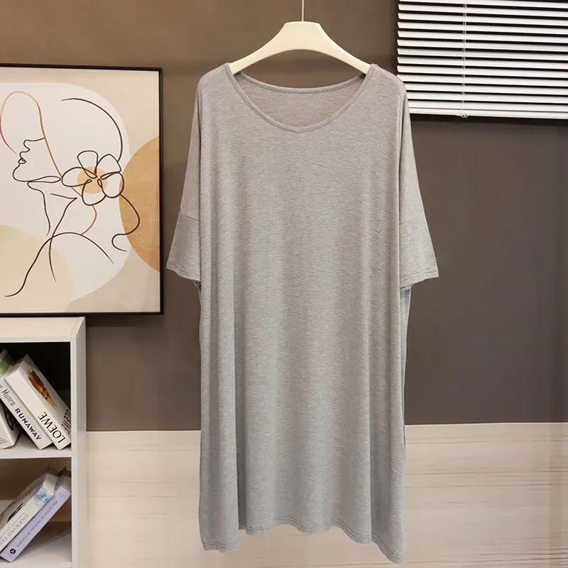 T-shirt Women Casual Large Size Loose Round Neck Pullover Breathable Solid Color V-neck Short-sleeved Tops