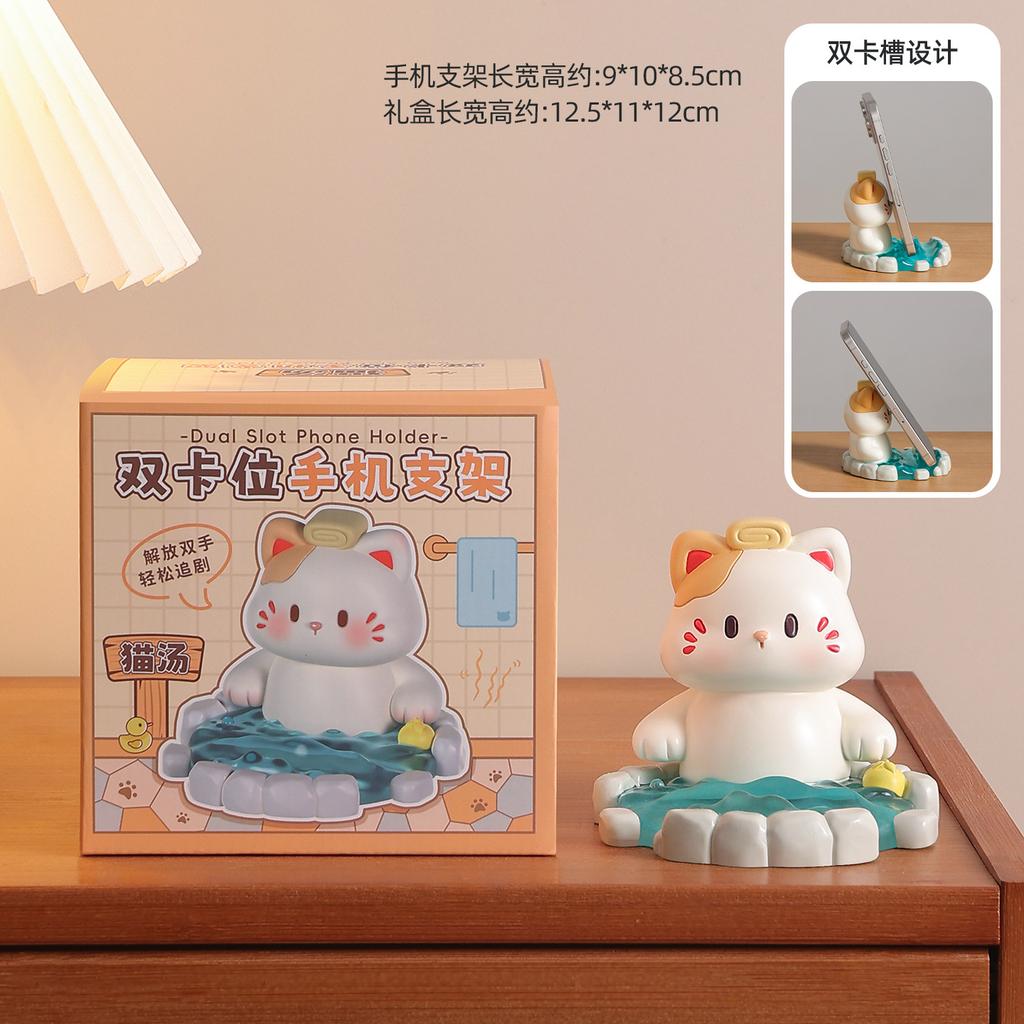 Creative Cartoon Cat Mobile Phone Holder Ornament Office Desktop Decoration Cute Practical Small Gift for Girls